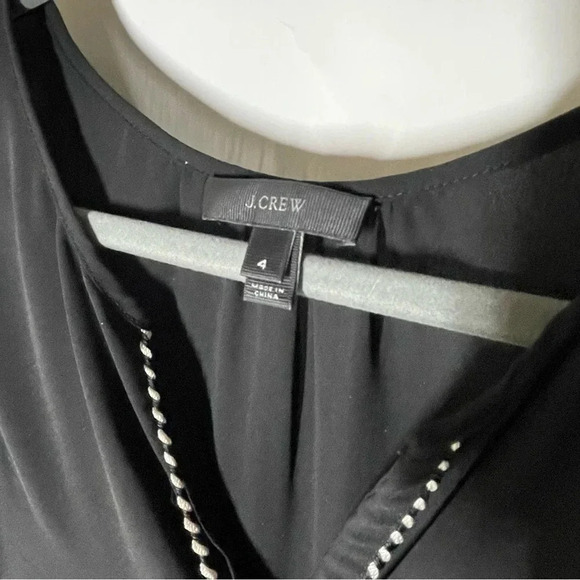 J. Crew Tassel Trim Black Split V-neck Blouse Size 4 - Picture 9 of 10